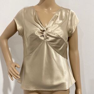 Talbots gold short sleeves gathered 100% silk blouse top size MP